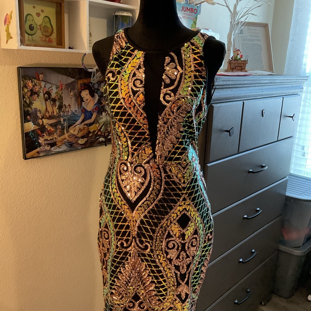 COPY - Sequin Embellished Black and Gold Dress